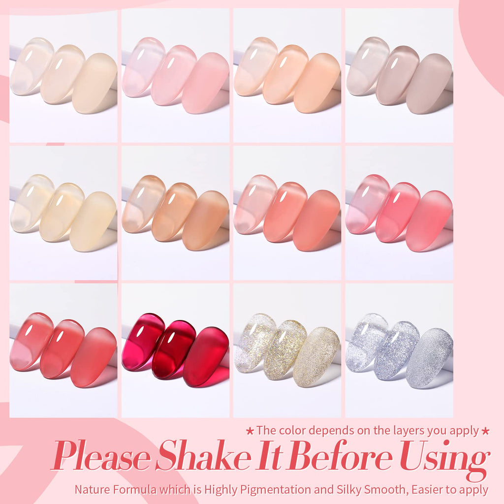 Born Pretty Jelly Gel Nail Polish Kit – 28Pcs with 48W UV Lamp, 12 Colors + Base/Top Coat