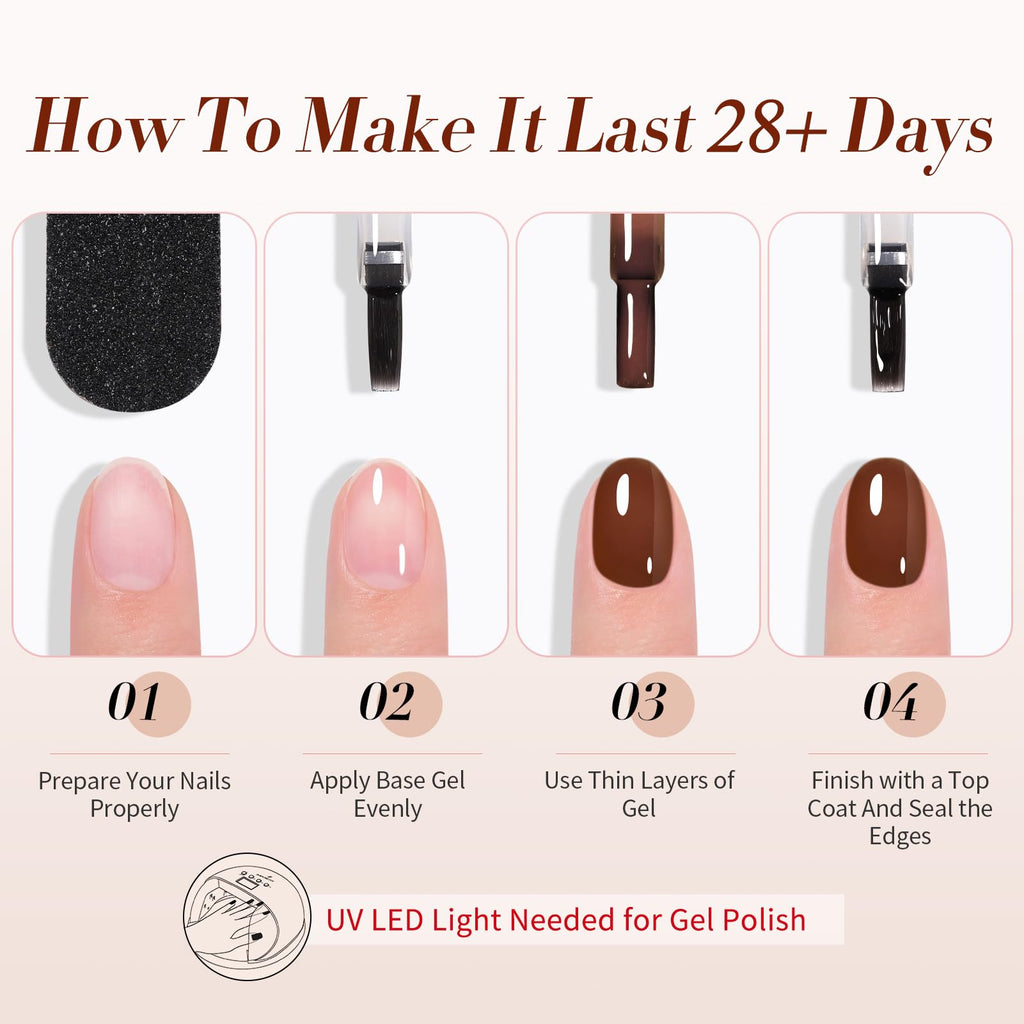 Born Pretty Jelly Gel Nail Polish Set — Fall/Winter 6-Piece 7ml Gel Kit (Brown, Burgundy, Black, Nude, Transparent)