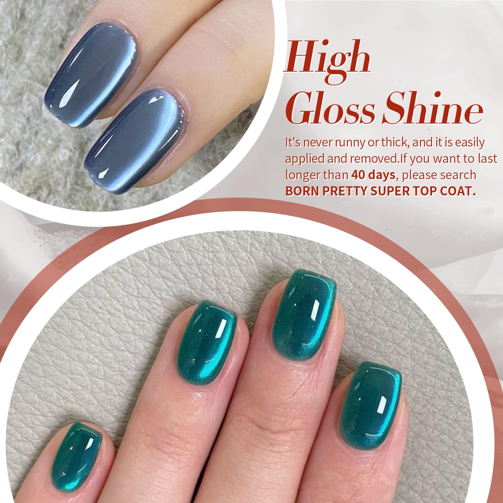 Born Pretty Cat Magnetic Eye Gel Nail Polish Kit (6Pcs) – Jelly Glass Crystal Magnetic Nail Polish