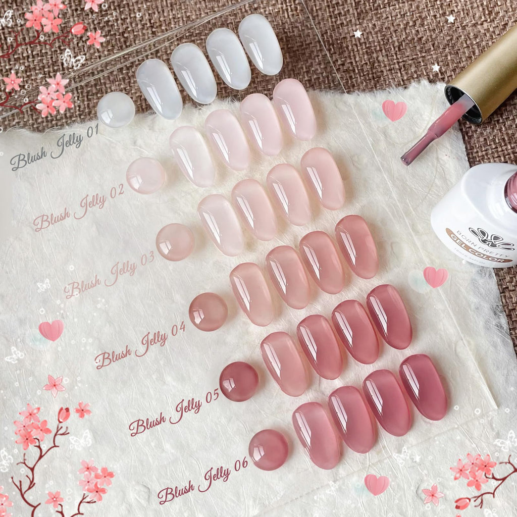 Born Pretty Milky White Jelly Pink Gel Nail Polish Kit – 6 Colors, Soak Off, UV Light Cure