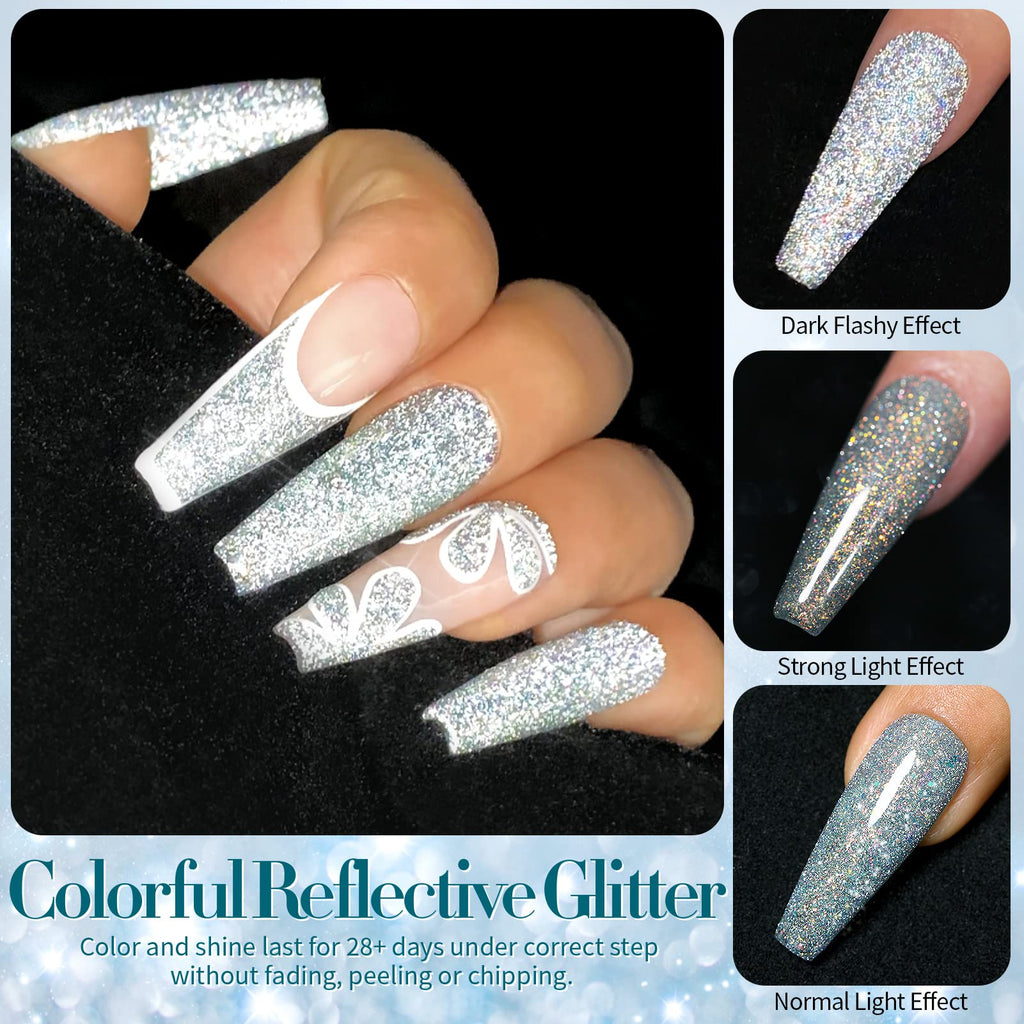 Born Pretty Reflective Glitter Gel Nail Polish – Shimmer Sequins, Sparkly Disco Finish, 6pcs 10ml