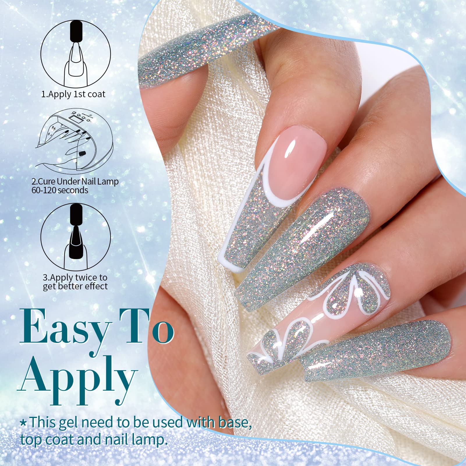 Born Pretty Reflective Glitter Gel Nail Polish – Shimmer Sequins, Sparkly Disco Finish, 6pcs 10ml