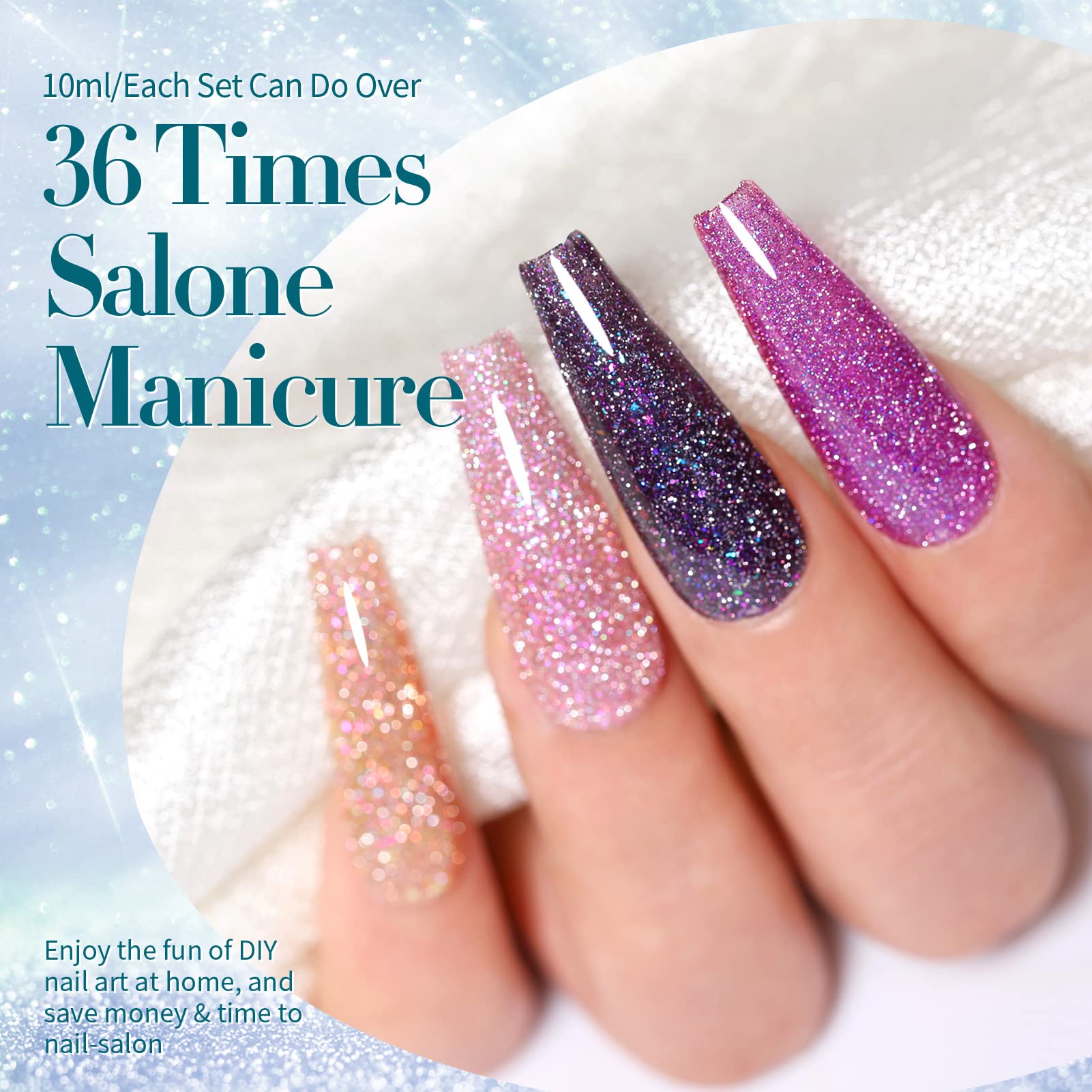 Born Pretty Reflective Glitter Gel Nail Polish – Shimmer Sequins, Sparkly Disco Finish, 6pcs 10ml