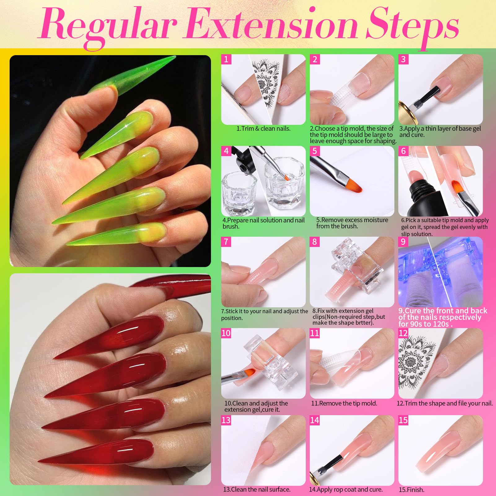 Born Pretty Neon Extension Nail Gel Kit – 6 Colors, All-In-One Set with Nail Lamp