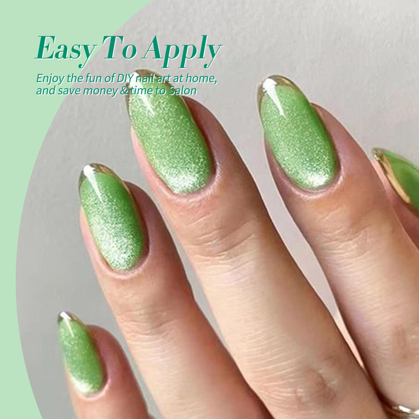 Born Pretty Green Gel Nail Polish Kit: Jelly, Cat Magnetic Eye & Glitter Holographic Finishes