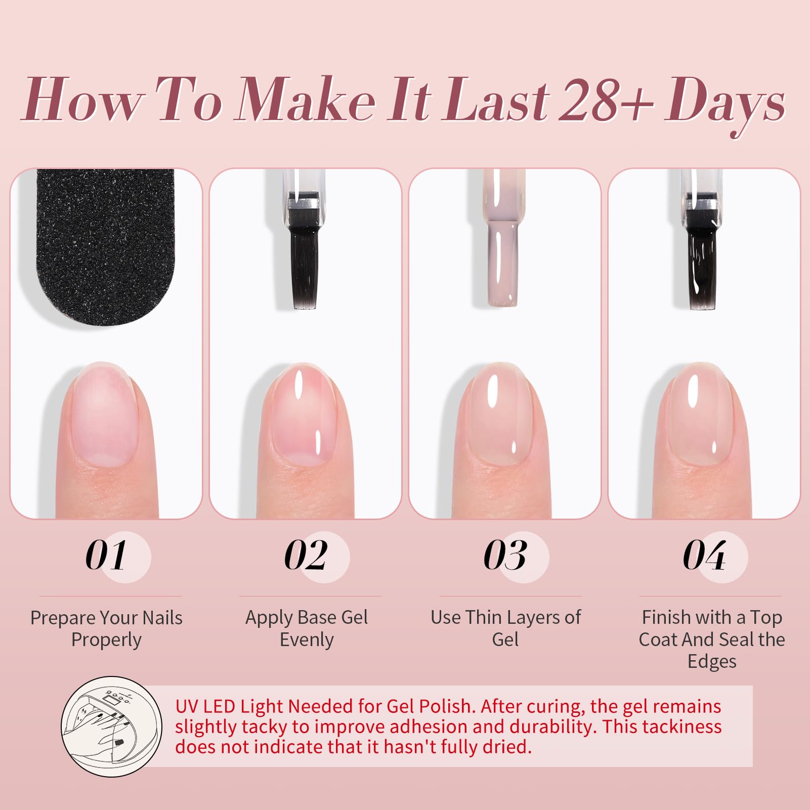 Born Pretty Milky White Jelly Pink Gel Nail Polish Kit – 6 Colors, Soak Off, UV Light Cure