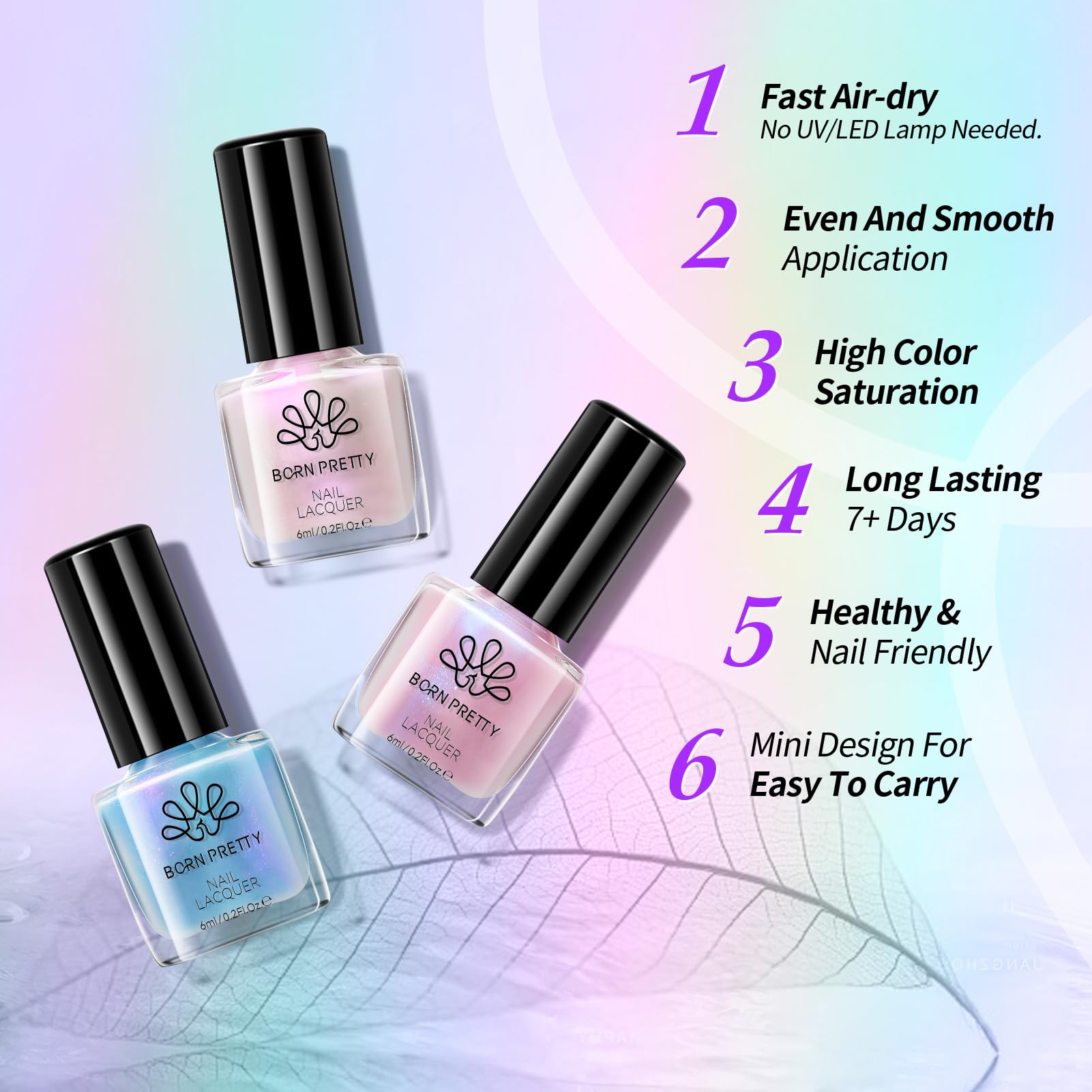 Born Pretty Pearl Nail Polish Set – 6 Shimmer Colors (Ombre) | Quick Dry