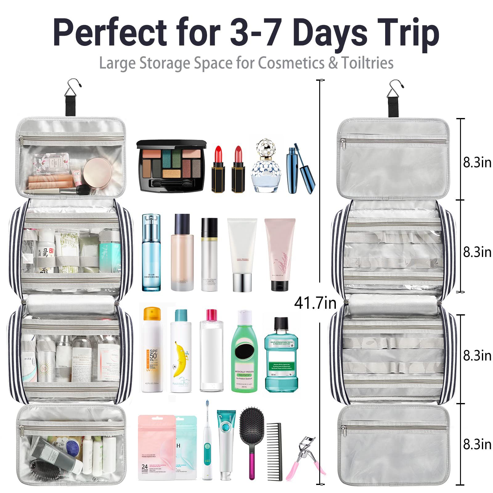 Bosidu Travel Toiletry Organizer – Large Capacity Hanging Bag for Women