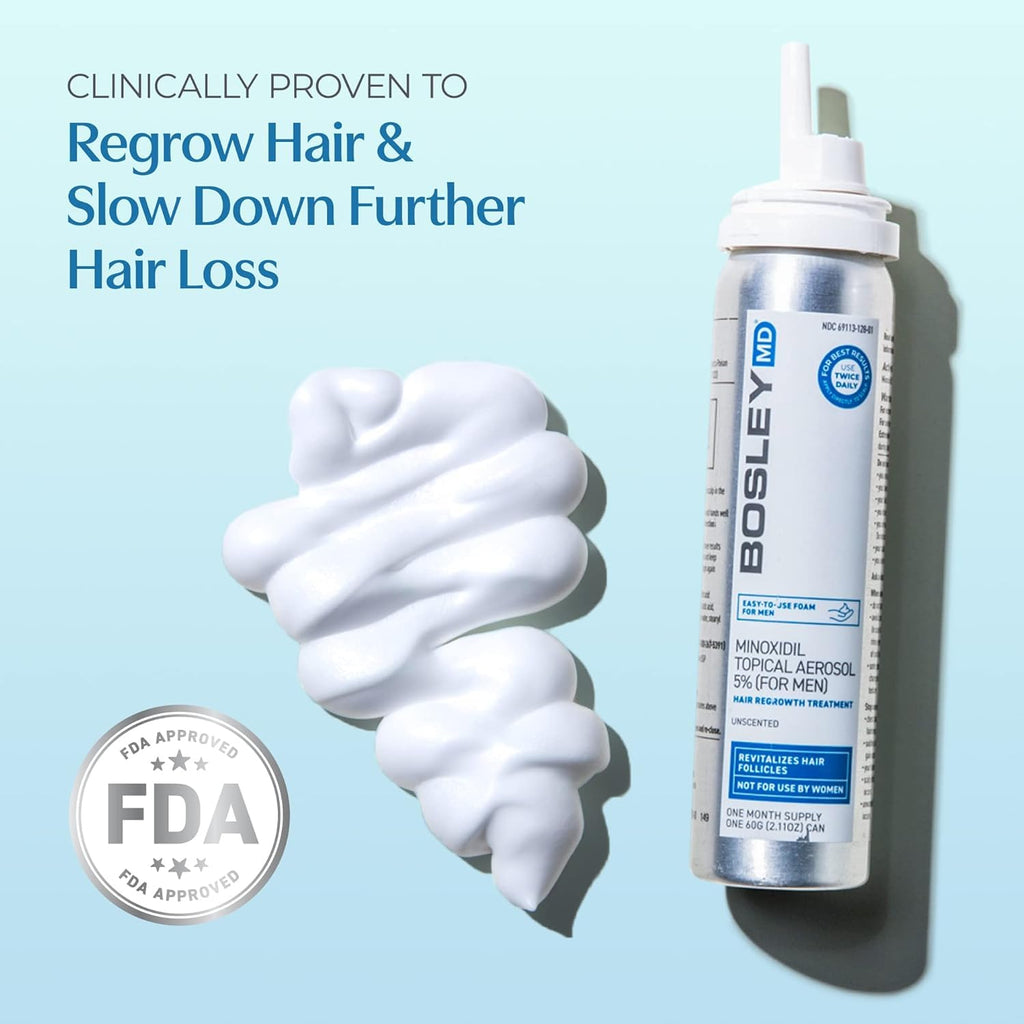 BosleyMD Minoxidil Foam 5% – Extra Strength Hair Regrowth Treatment (2 oz, 1-Month Supply)