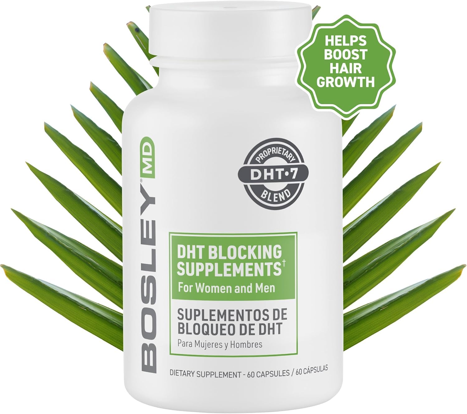 BosleyMD DHT-7 Blend – Natural DHT Blocking Supplements for Thicker, Fuller Hair – 60 Capsules