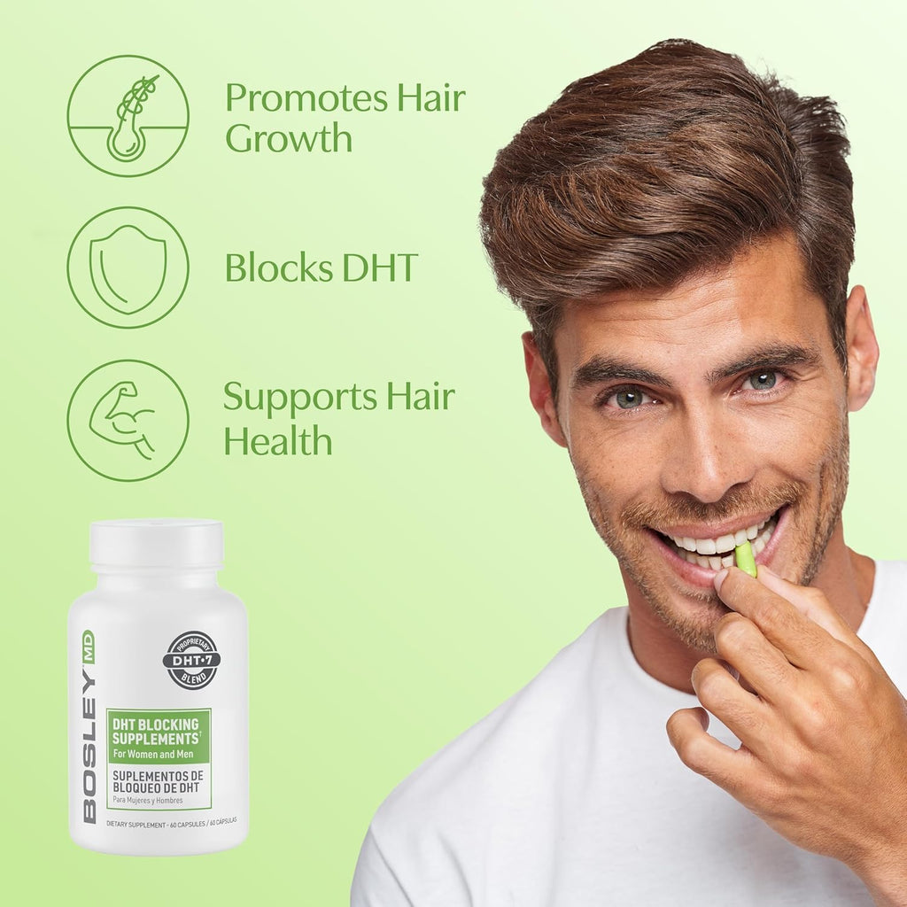 BosleyMD DHT-7 Blend – Natural DHT Blocking Supplements for Thicker, Fuller Hair – 60 Capsules