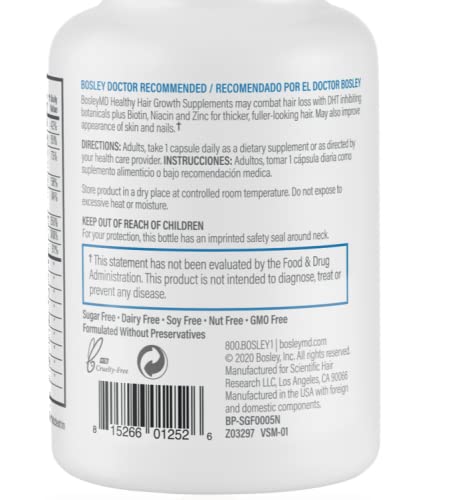 BosleyMD Men’s Healthy Hair Growth Supplements – DHT-Blocking Botanicals, Biotin & Zinc | 60 Capsules (2-Month Supply)