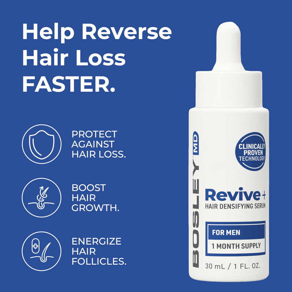 BosleyMD Revive+ Densifying Serum for Men – Drug-Free Hair Regrowth with Biotin, Saw Palmetto & Y100