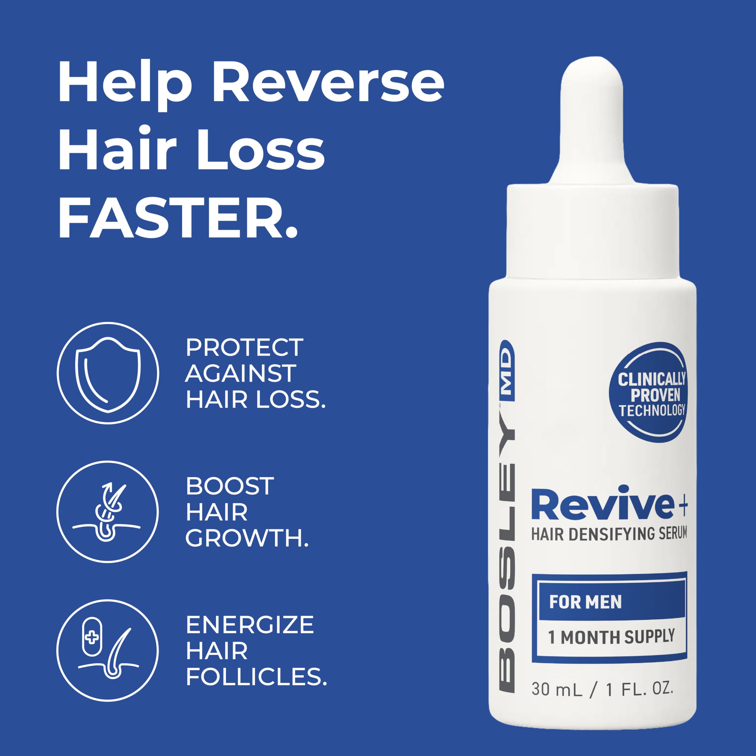 BosleyMD Revive+ Densifying Serum for Men – Drug-Free Hair Regrowth with Biotin, Saw Palmetto & Y100