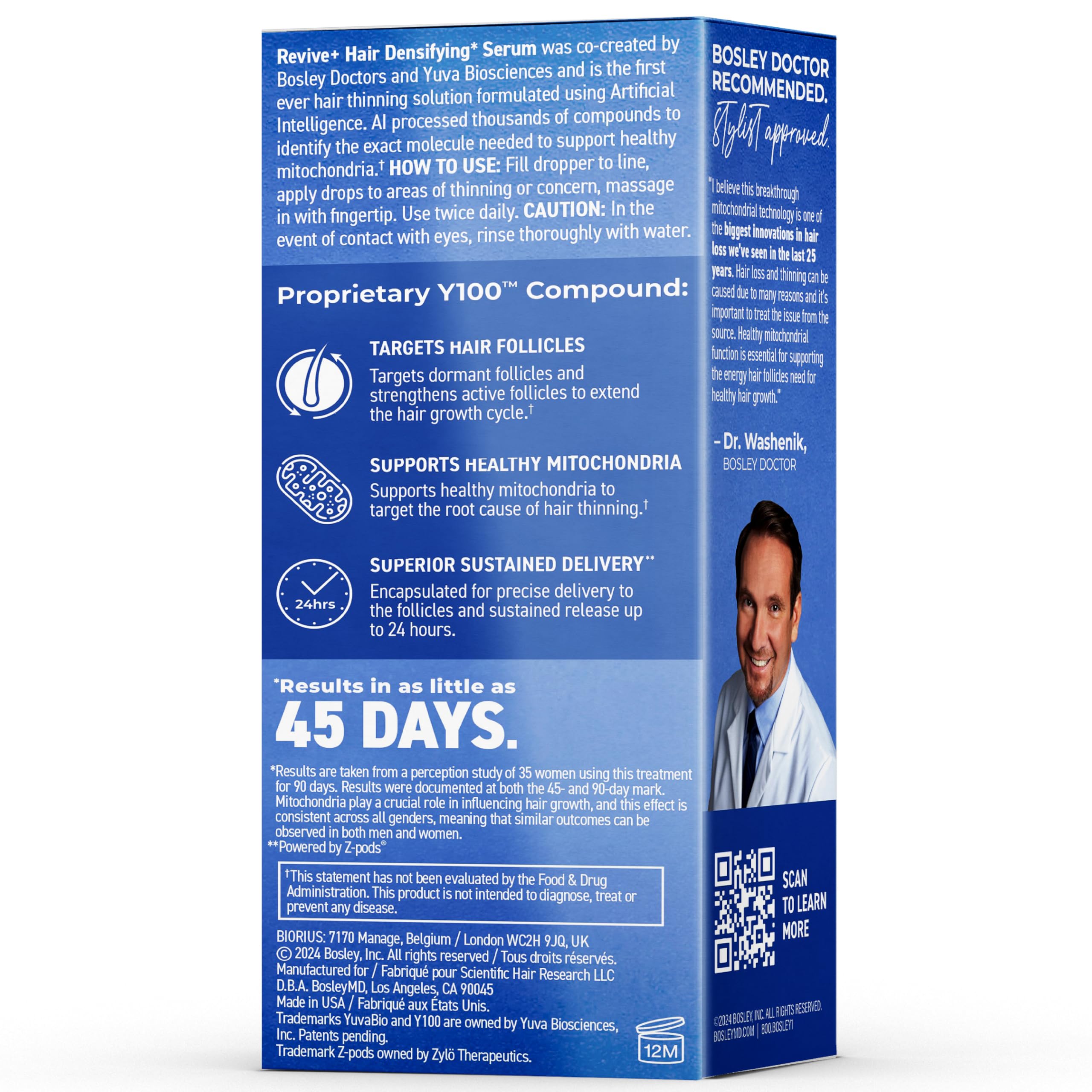 BosleyMD Revive+ Densifying Serum for Men – Drug-Free Hair Regrowth with Biotin, Saw Palmetto & Y100