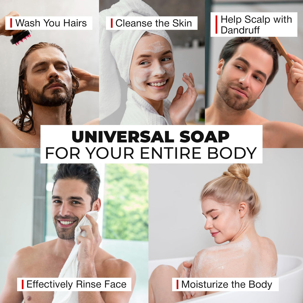 Bossman 3-Pack 4-in-1 Charcoal Soap Bar (4 oz) – Beard Wash, Shampoo, Body Wash & Shaving Soap – Eucalyptus & Tea Tree Scent – Made in USA