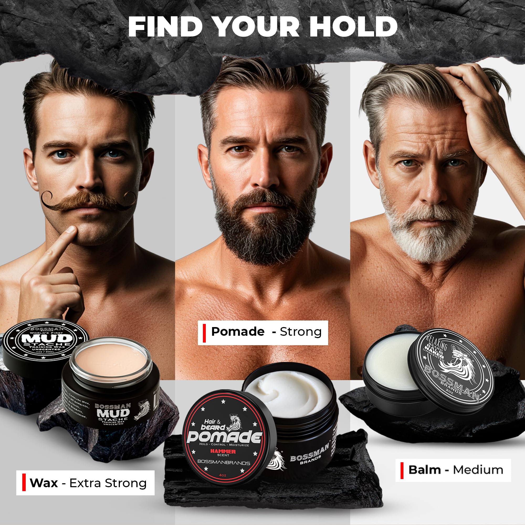Bossman Hammer Hair & Beard Pomade – Medium Hold, Moisturizing, USA Made