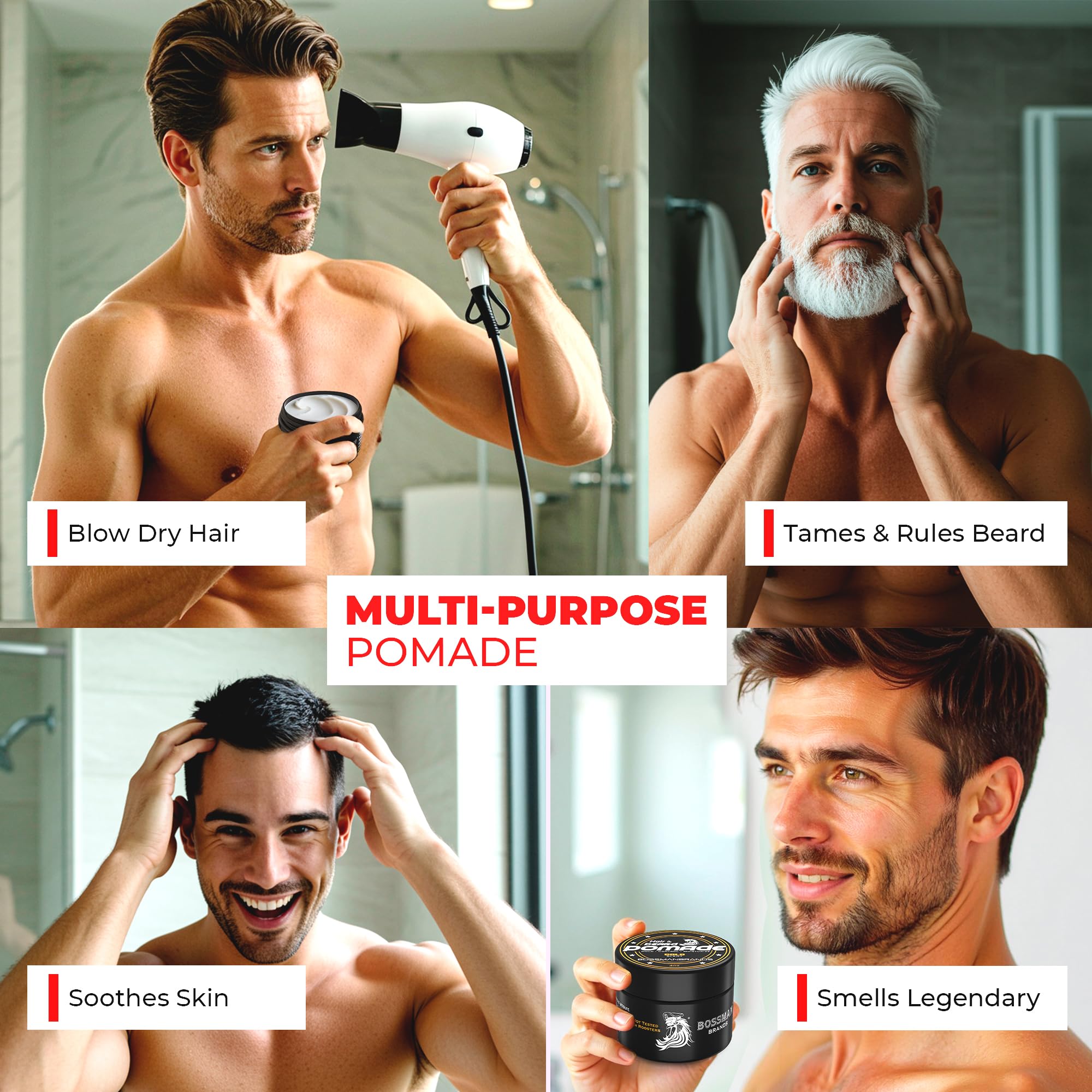 Bossman Hammer Hair & Beard Pomade – Medium Hold, Moisturizing, USA Made