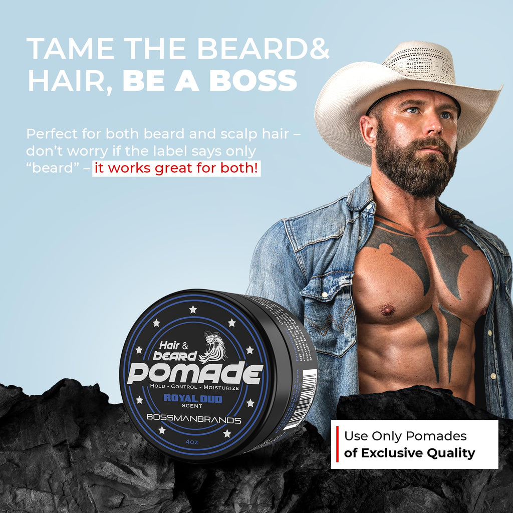 Bossman Hair & Beard Pomade – Royal Oud, Medium Hold, Moisturizing – Made in USA