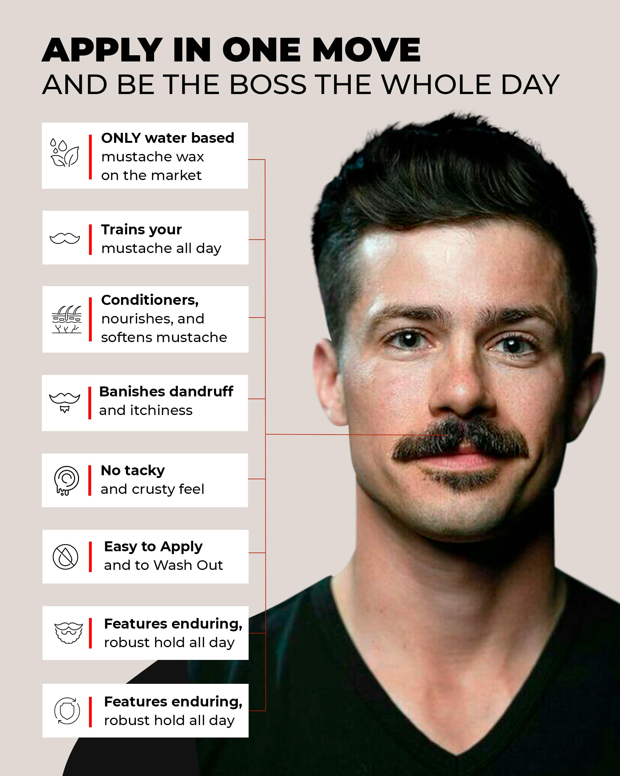 Bossman MUDstache Unscented Mustache Wax – 3 oz, 3-Pack, Strong 24-Hour Hold