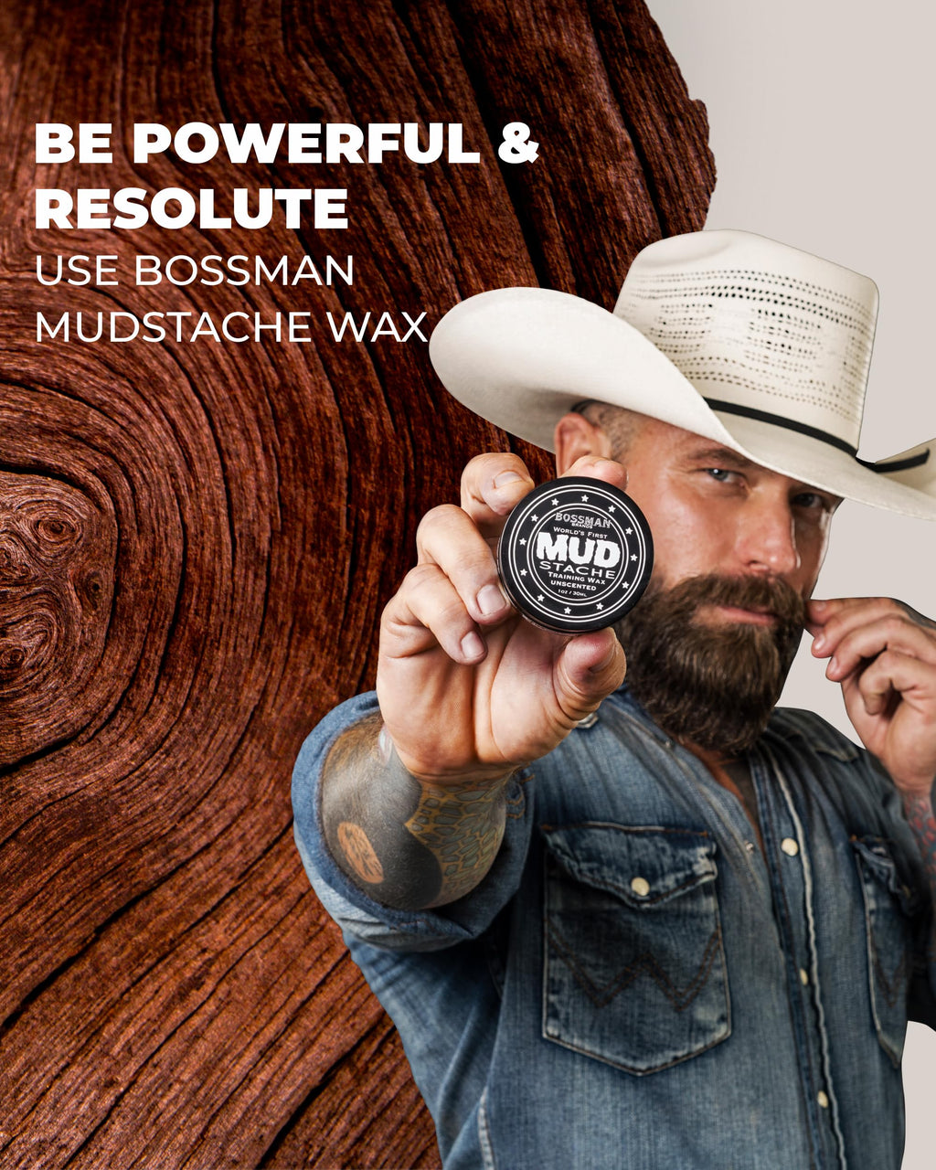 Bossman MUDstache Unscented Mustache Wax – 3 oz, 3-Pack, Strong 24-Hour Hold