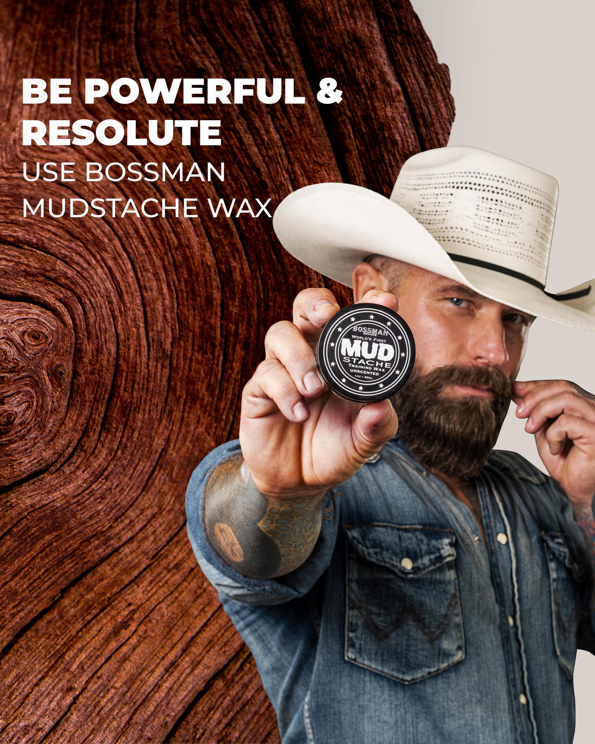 Bossman MUDstache Unscented Mustache Wax – 3 oz, 3-Pack, Strong 24-Hour Hold