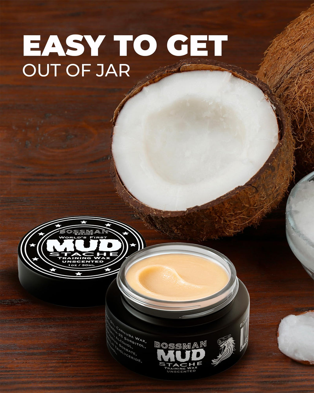 Bossman MUDstache Unscented Mustache Wax – 3 oz, 3-Pack, Strong 24-Hour Hold