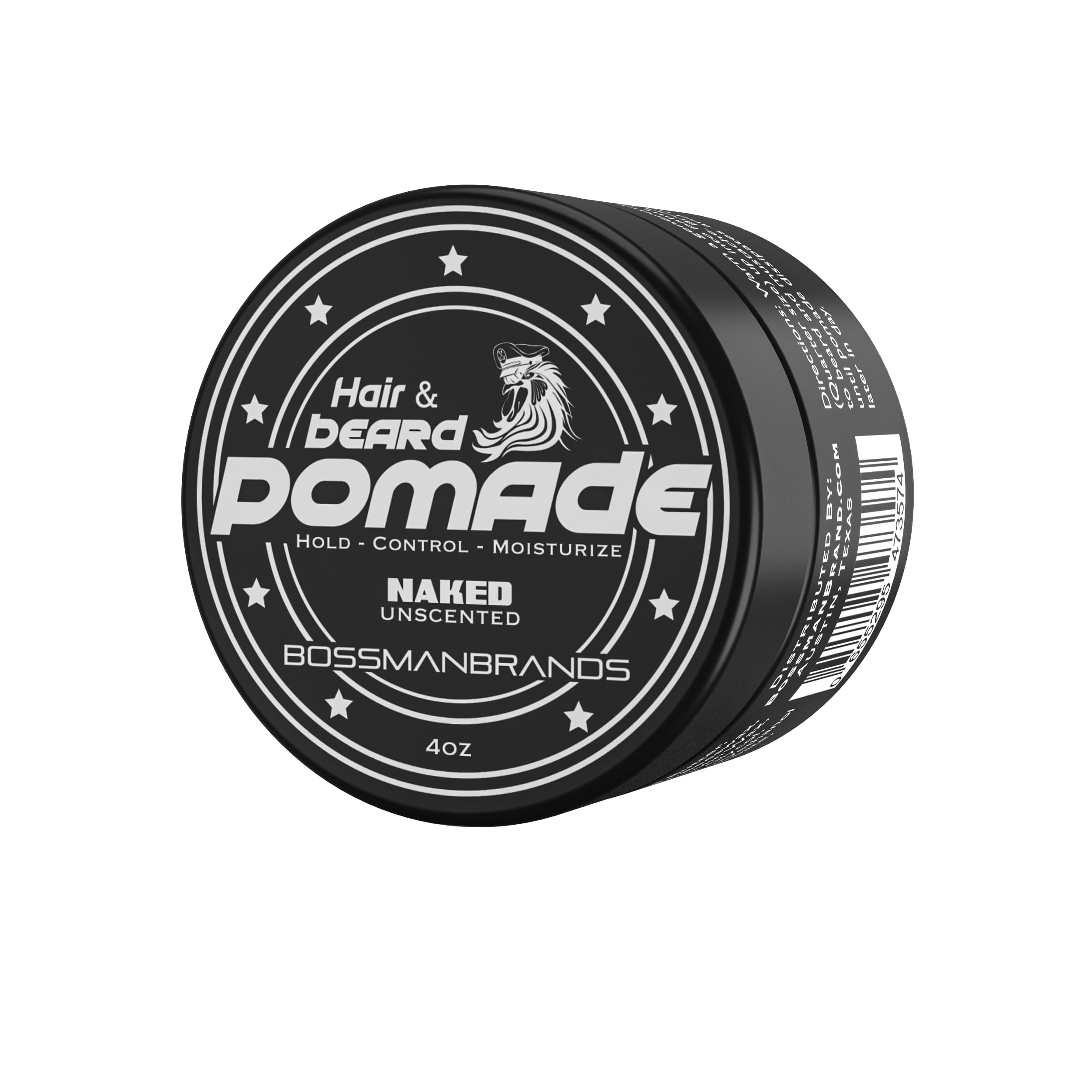 Bossman Hair & Beard Pomade (Naked) – Unscented, Medium Hold, Moisturizing | Made in USA