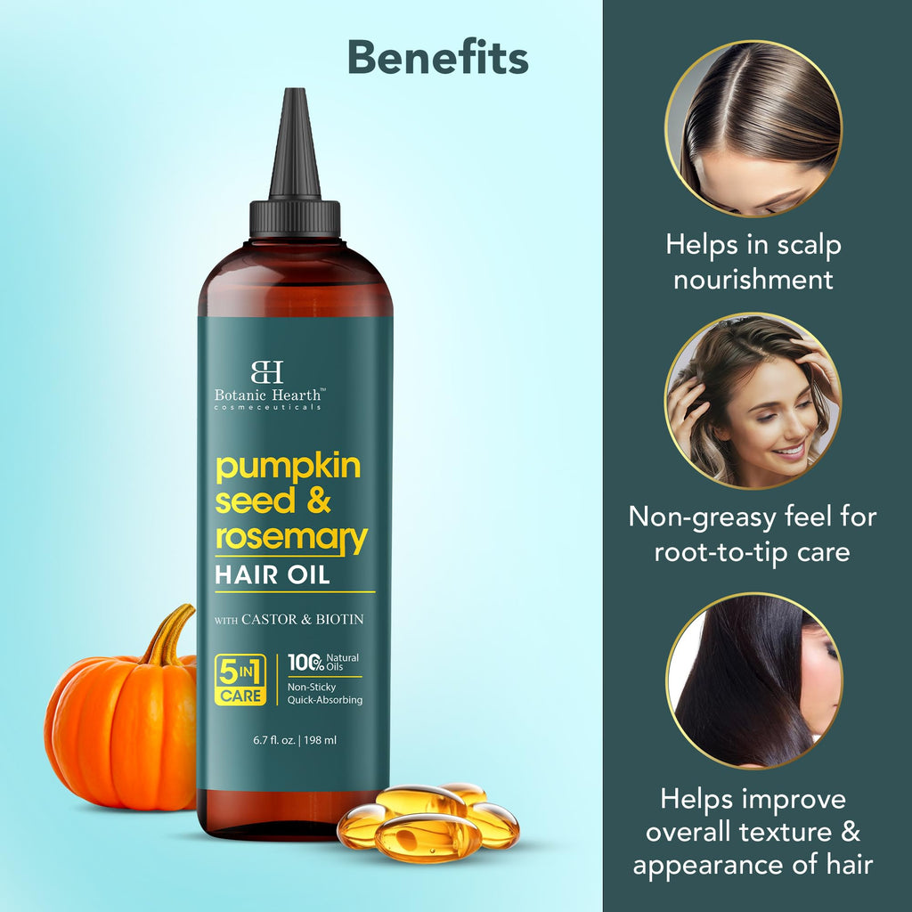 Botanic Hearth Hair Oil for Growth and Scalp Care | Rosemary and Pumpkin Seed, 6.7 fl oz