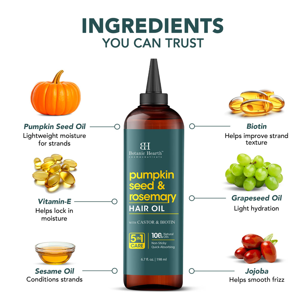 Botanic Hearth Hair Oil for Growth and Scalp Care | Rosemary and Pumpkin Seed, 6.7 fl oz