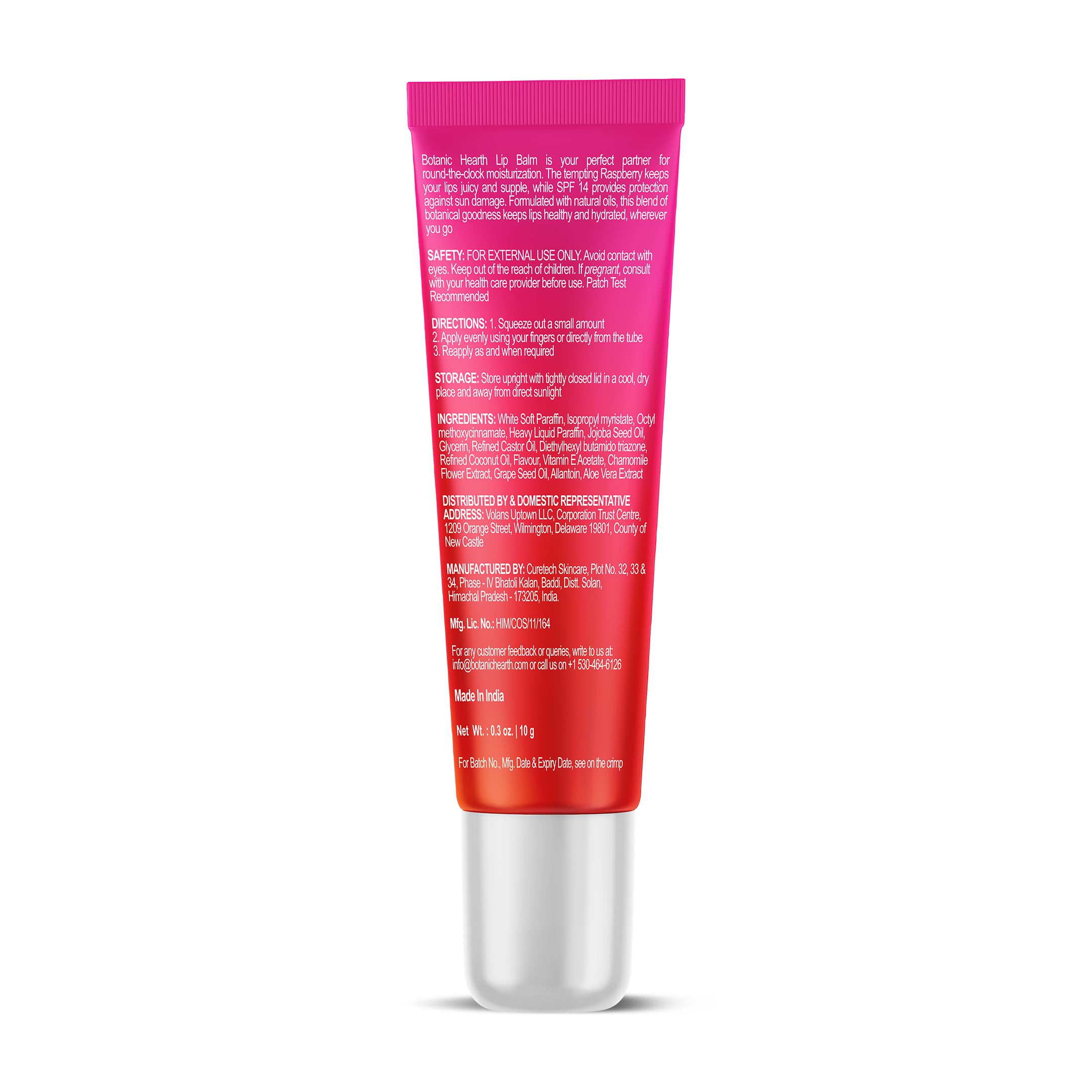 Botanic Hearth Raspberry Lip Balm SPF 14 – Soothing Lip Care with Jojoba & Vitamin E