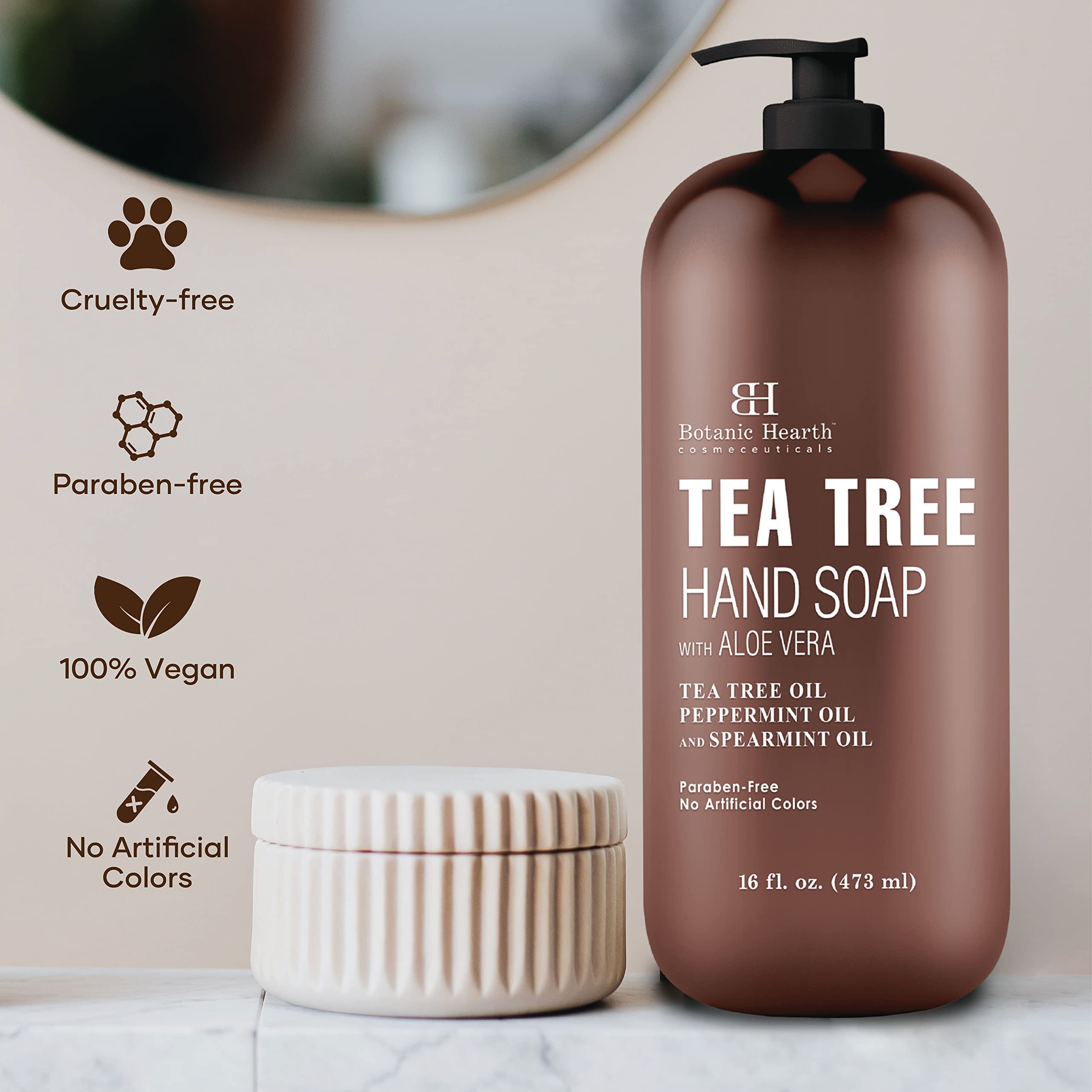 Botanic Hearth Tea Tree Liquid Hand Soap | Sulfate-Free Formula | Aloe Vera & Tea Tree Oil | 16 Fl Oz