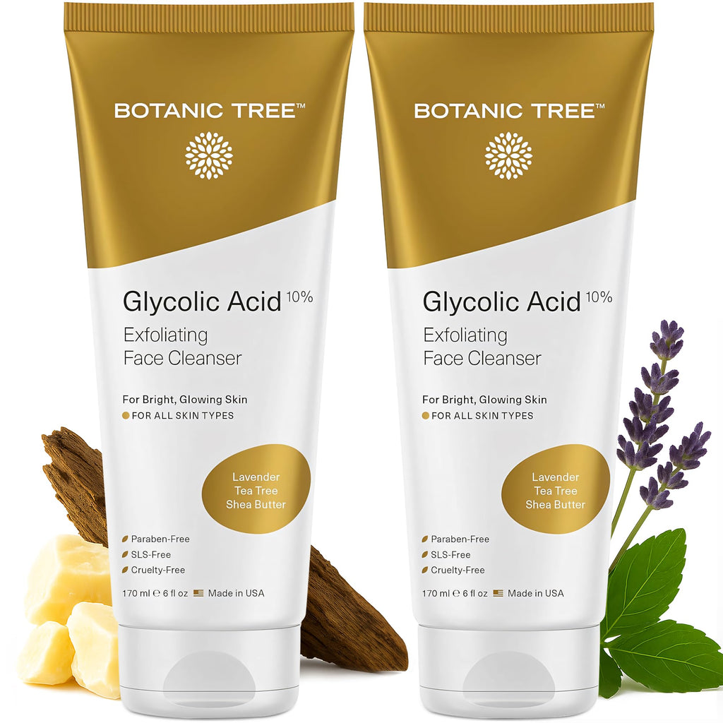 Botanic Tree Glycolic Acid Face Wash – 10% Glycolic & Salicylic Acid Cleanser, 2-Pack (6 fl oz each)