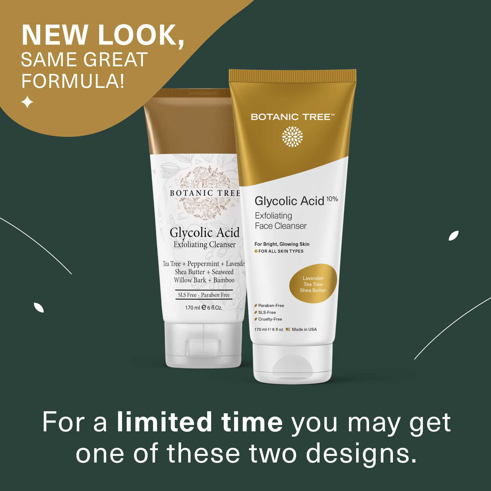 Botanic Tree Glycolic Acid Face Wash – 10% Glycolic & Salicylic Acid Cleanser, 2-Pack (6 fl oz each)