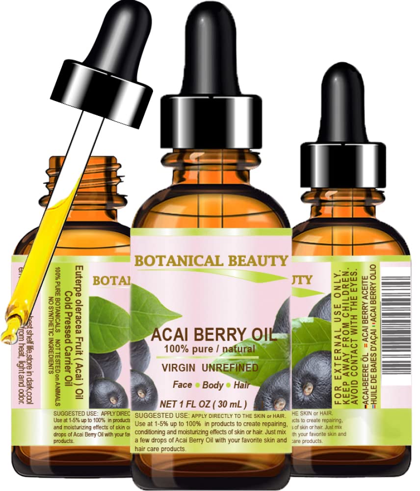 Botanical Beauty Acai Berry Oil – 100% Pure Virgin Unrefined Cold-Pressed Carrier Oil, 1 oz