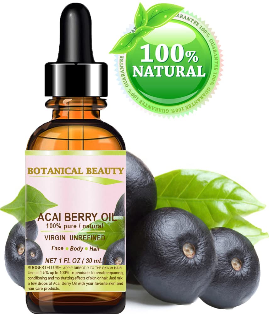 Botanical Beauty Acai Berry Oil – 100% Pure Virgin Unrefined Cold-Pressed Carrier Oil, 1 oz
