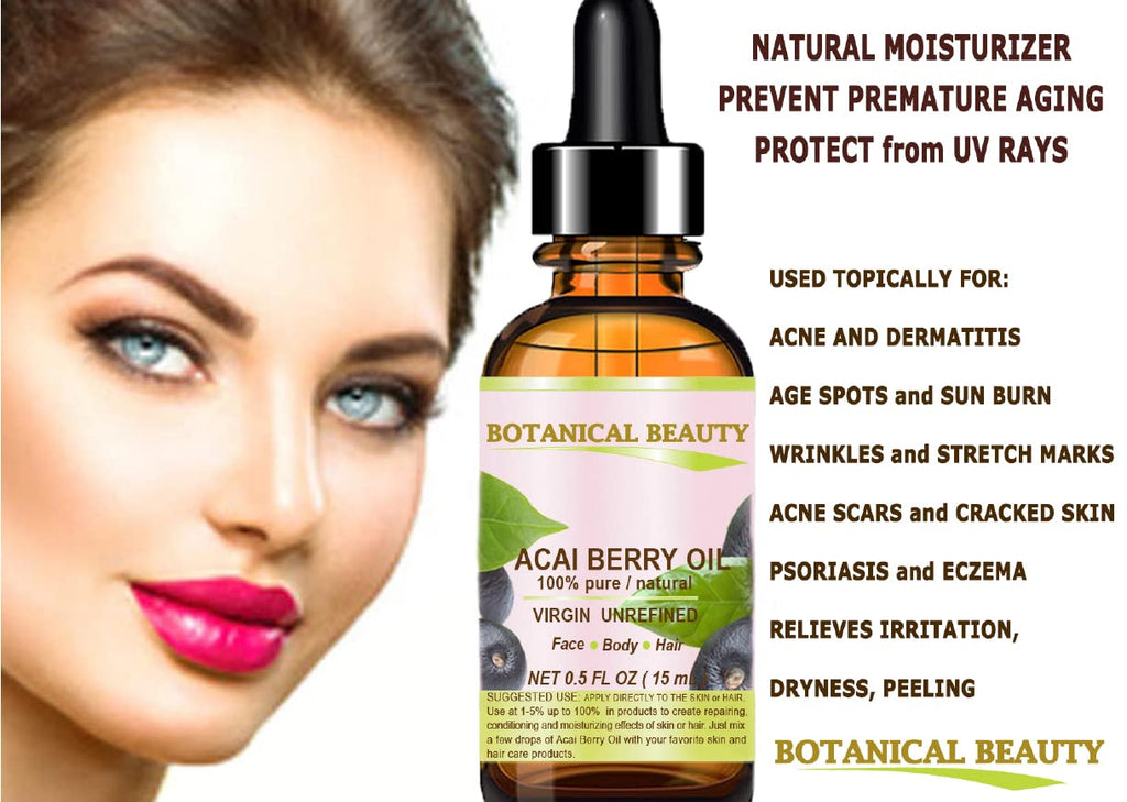 Botanical Beauty Acai Berry Oil – 100% Pure Virgin Unrefined Cold-Pressed Carrier Oil, 1 oz