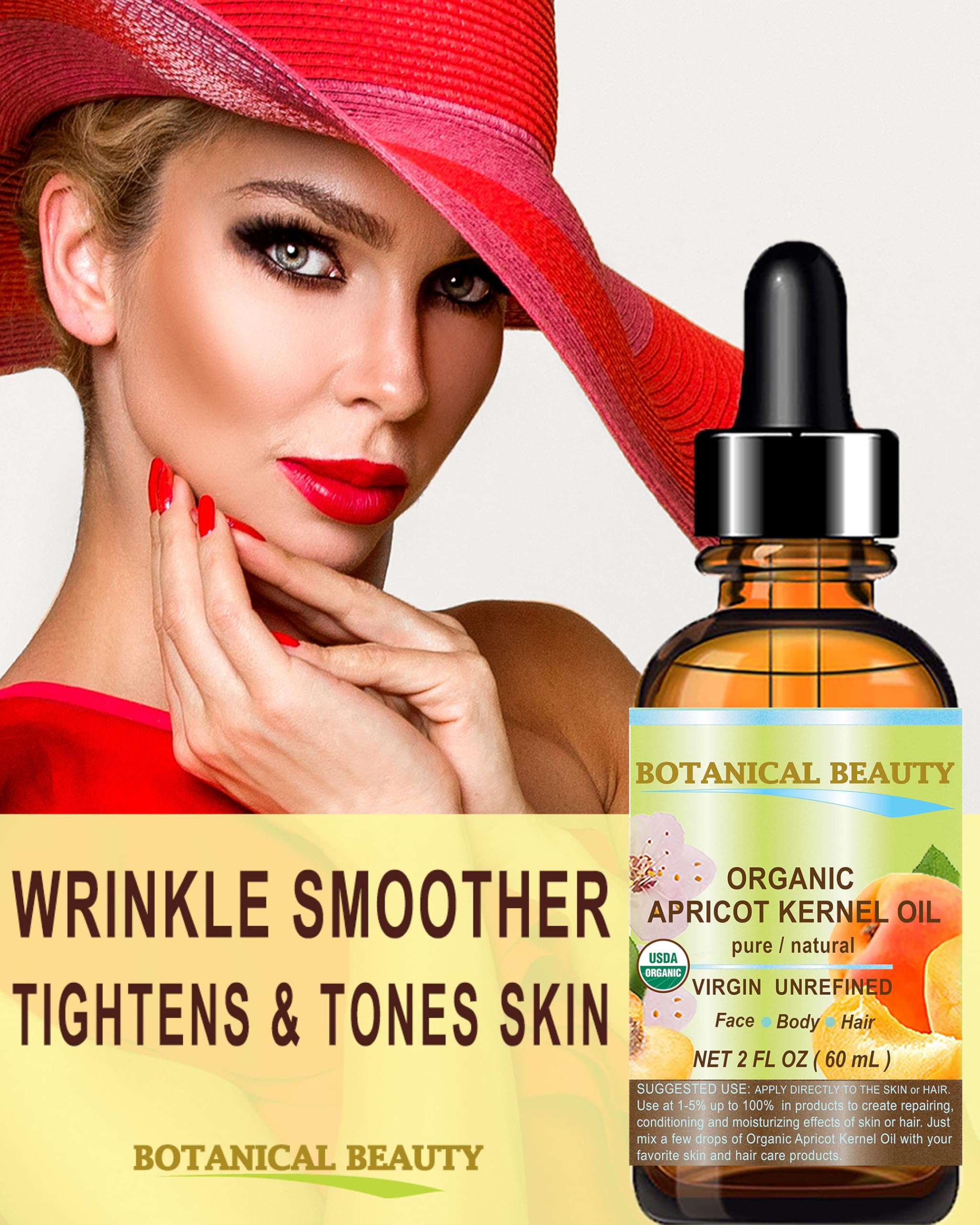 Botanical Beauty Organic Apricot Kernel Oil - 2 oz Virgin Cold-Pressed Carrier Oil for Face, Hair & Skin