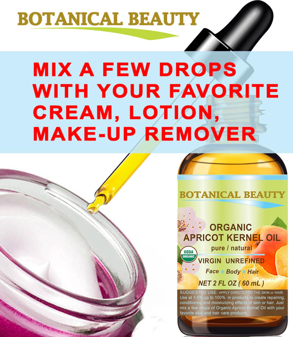 Botanical Beauty Organic Apricot Kernel Oil - 2 oz Virgin Cold-Pressed Carrier Oil for Face, Hair & Skin