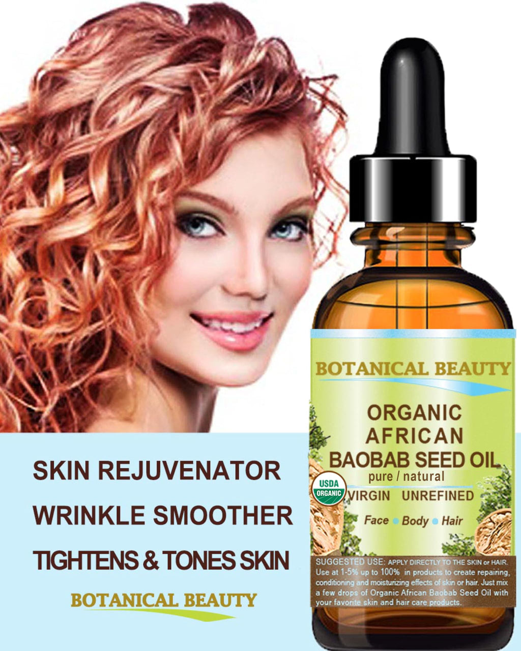 Botanical Beauty Organic Baobab Seed Oil – 100% Pure, Cold-Pressed Carrier Oil (0.5 fl oz / 15 ml) for Face, Skin, Hair