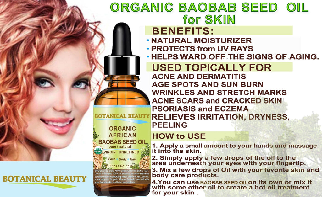 Botanical Beauty Organic Baobab Seed Oil – 100% Pure, Cold-Pressed Carrier Oil (0.5 fl oz / 15 ml) for Face, Skin, Hair