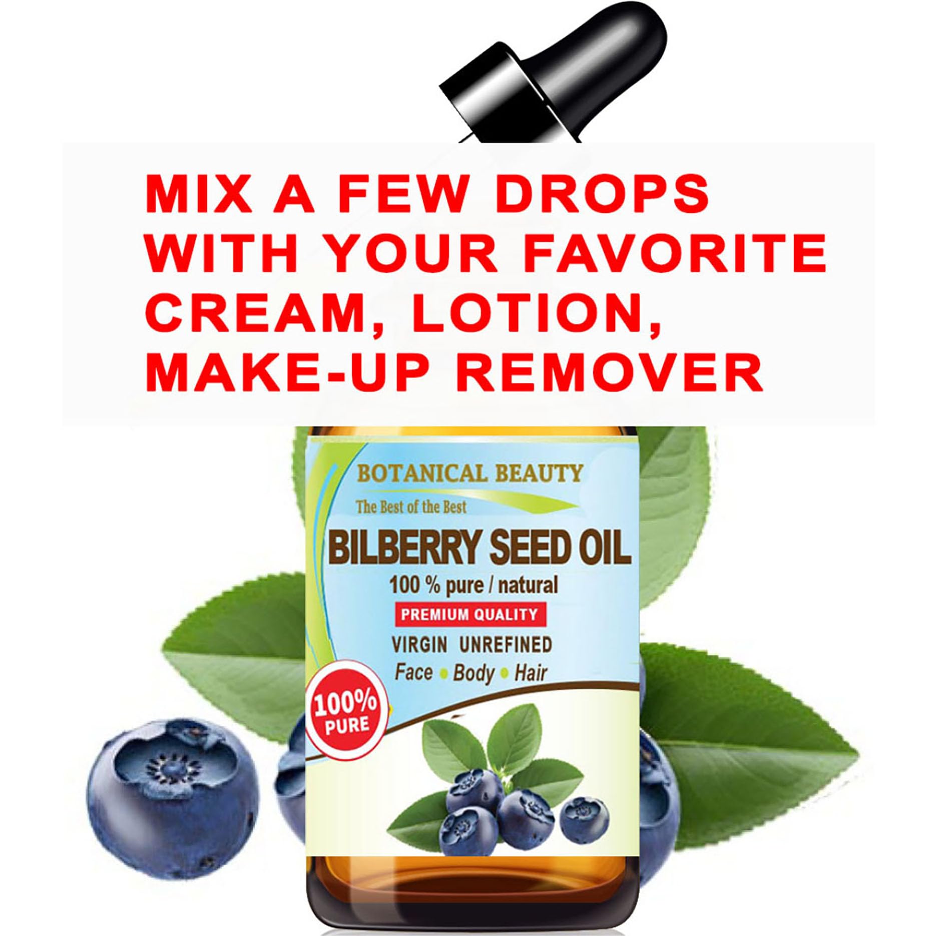 Botanical Beauty Bilberry Seed Oil – 100% Pure Virgin Cold-Pressed Carrier Oil for Face, Skin, Hair