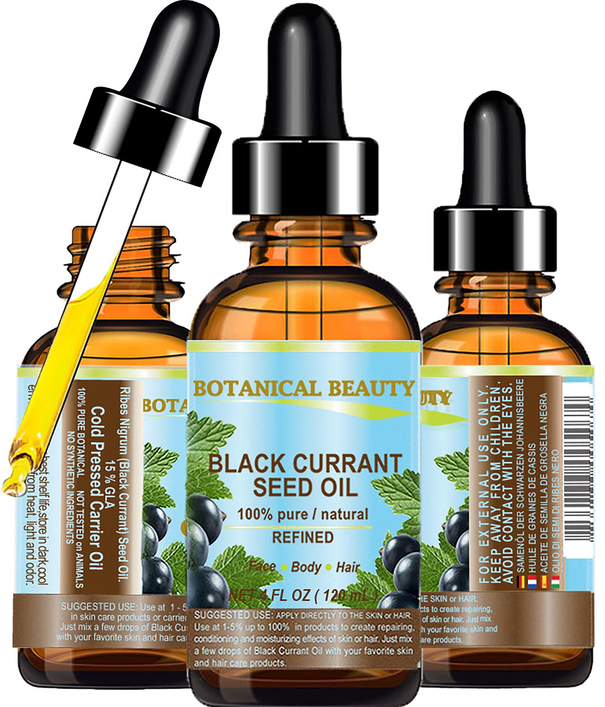 Botanical Beauty Black Currant Seed Oil — 100% Pure Cold-Pressed Carrier Oil for Skin, Hair, Lip & Nails (4 Oz)