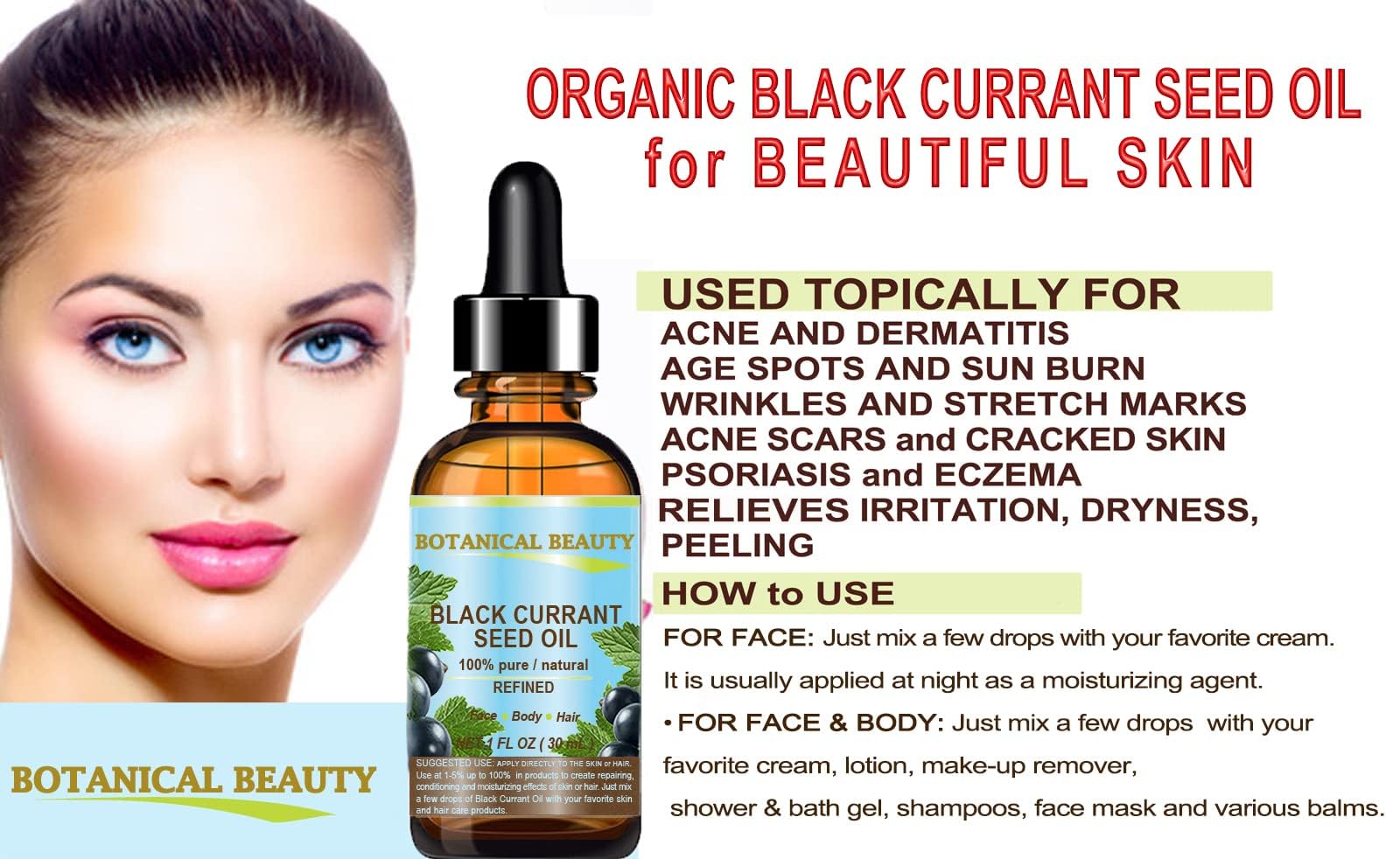 Botanical Beauty Black Currant Seed Oil - 100% Pure, Cold-Pressed Carrier Oil (1 Fl Oz)