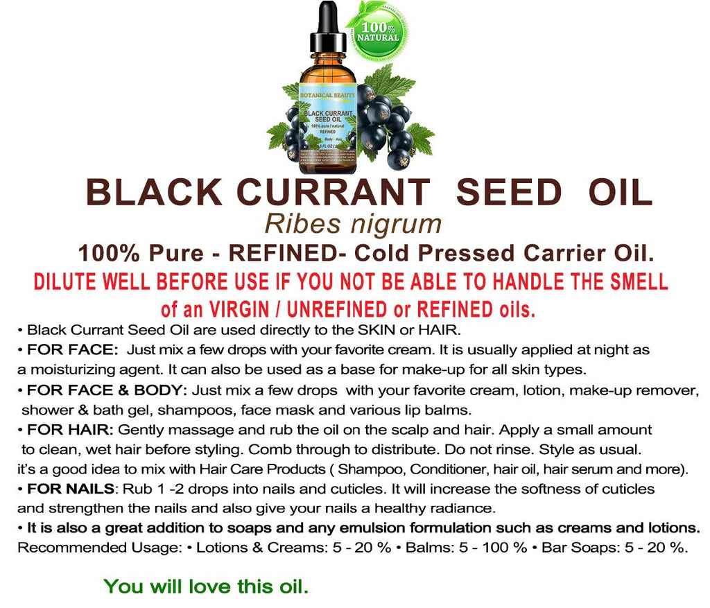 Botanical Beauty Black Currant Seed Oil — 100% Pure Cold-Pressed Carrier Oil for Skin, Hair, Lip & Nails (4 Oz)