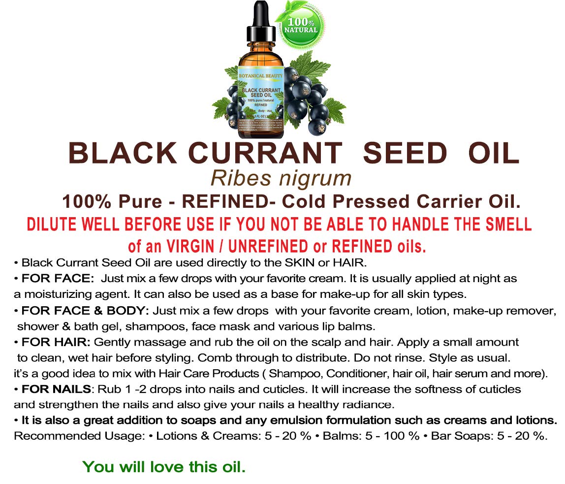 Botanical Beauty Black Currant Seed Oil — 100% Pure Cold-Pressed Carrier Oil for Skin, Hair, Lip & Nails (4 Oz)