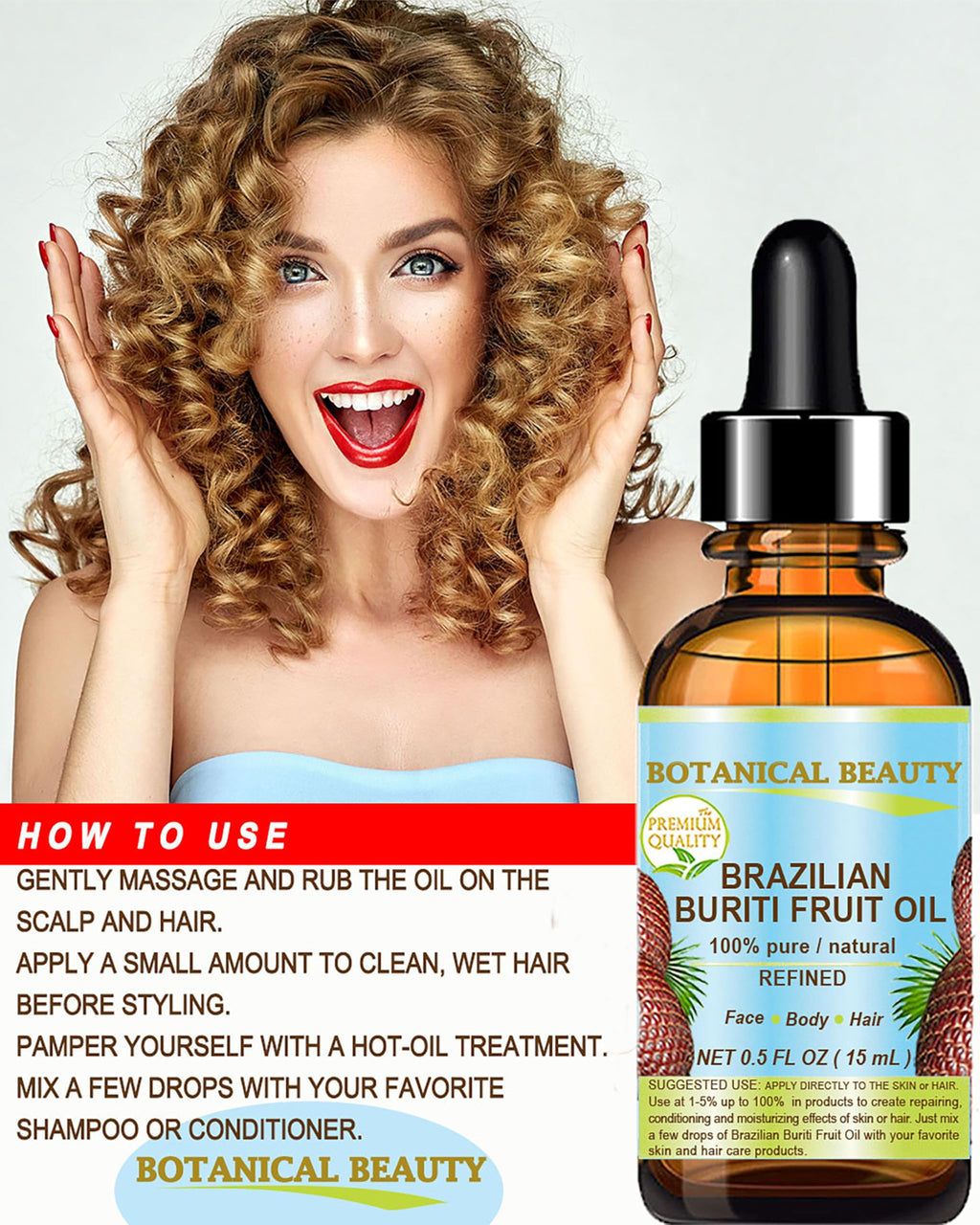 Botanical Beauty Brazilian Buriti Fruit Oil – 100% Pure, Refined, Cold-Pressed Carrier Oil, 1 Fl Oz