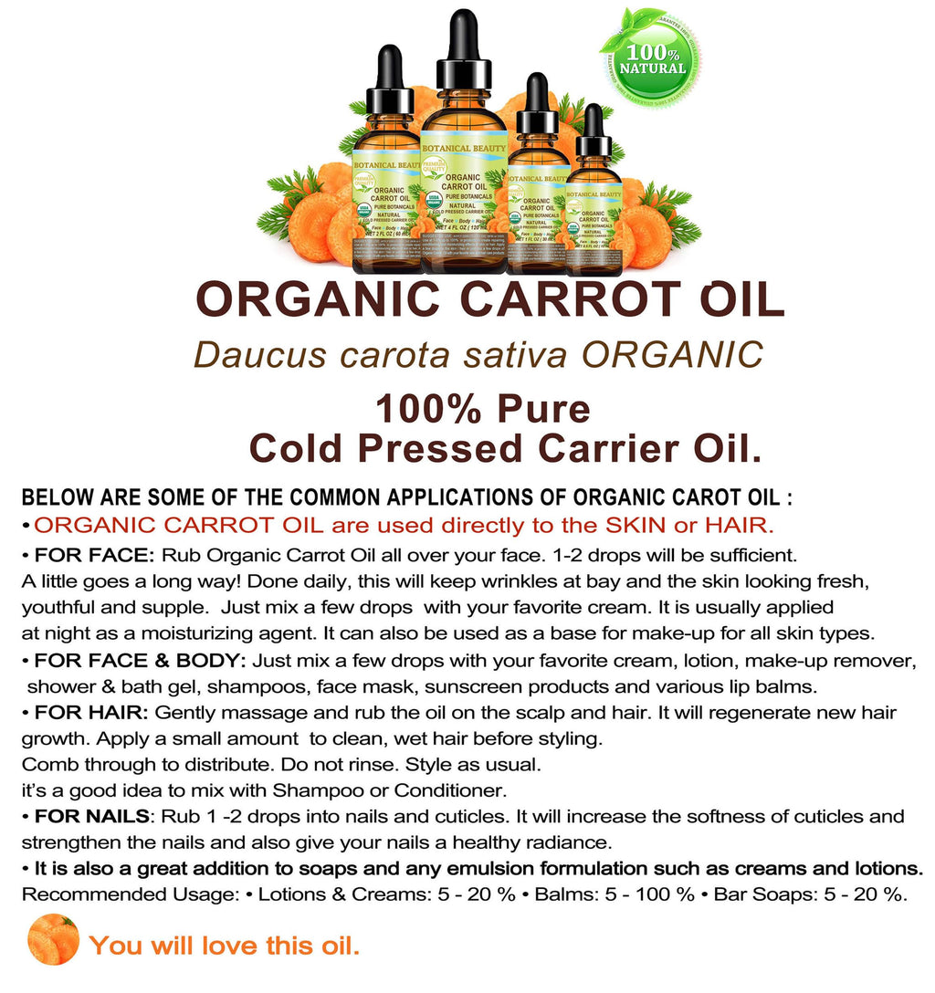 Botanical Beauty Organic Carrot Seed Oil – 100% Pure Virgin Cold-Pressed Carrier Oil (2 Fl Oz)