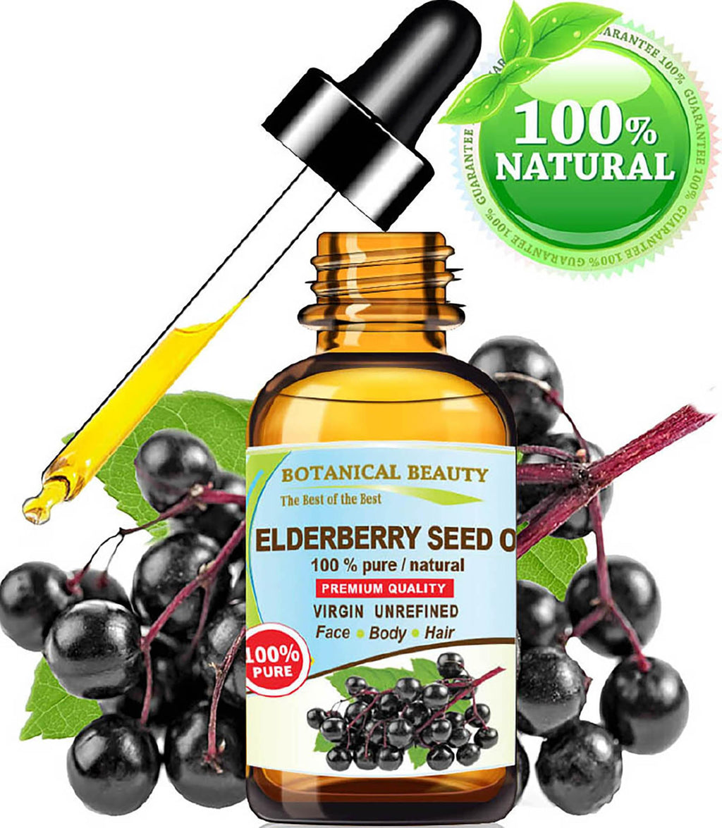 Botanical Beauty Belgian Elderberry Seed Oil – 100% Pure, Cold-Pressed Carrier Oil (1 oz) for Face, Skin & Hair