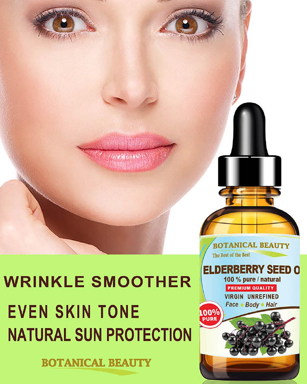 Botanical Beauty Belgian Elderberry Seed Oil – 100% Pure, Cold-Pressed Carrier Oil (1 oz) for Face, Skin & Hair